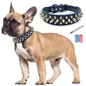 Collier de Chien en Cuir Clouté à Pointes Anti-Morsure Réglable Individualité Bouledogue Boxeur Collier pour Chiens de Taille Moyenne et Petits - Perforateur de Trous en Cuir Gratuit et Sac à ordures (TVMALL, neuf)