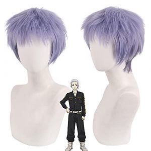 Perruque pour mariage, tournage, défilé, entretien Swastika / Road To Rebirth Takashi Mitani Mix gris bleu violet cheveux courts cassés Cos perruque (long zhu tang, neuf)
