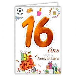 Age Mv 69-2016 Carte Joyeux Anniversaire 16 ans Ados Gar&ccedil;on Fille motif Scooter Cadeaux Hamburger Basket Foot Vernis &agrave; ongle Happy Birthday (A.F.W., neuf)