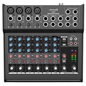 Audibax 1002 - Table de Mixage - Table de Mixage Audio 8 Canaux - 4 Entr&eacute;es Microphones - 2 Entr&eacute;es Jack St&eacute;r&eacute;o - &Eacute;galiseur 3 Bandes - Alimentation Fant&ocirc;me 48 V (City Tienda, neuf)