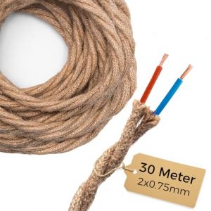 DiCUNO 30 M&egrave;tres de c&acirc;ble textile vintage en lin, 2 conducteurs de 0,75mm&sup2; de r&eacute;tro c&acirc;ble &eacute;lectrique en tissu flexible, Tiss&eacute;e industriel corde pour suspension et projet de bricolage (DiCUNO EU Direct, neuf)
