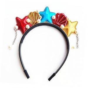 MOTHNUR Serrage-tête Thème Océan Rouge, Accessoires Cheveux Fille, Coiffure Sirène Étoile De Mer, Taille Unique, Léger, Pour Fêtes Déguisement Plage Noël (Huajiay, neuf)