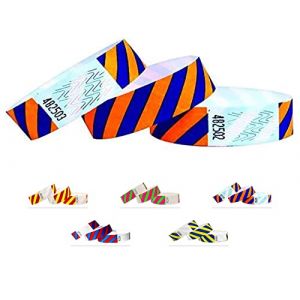 Bracelets d'identification Tyvek 19 mm, Rayé, 500 pièces, Bracelets événementiels (Orange-Bleu, 500 Pack) (EVENTITEMS, neuf)