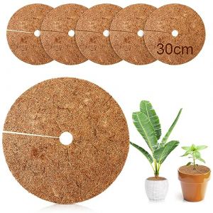 ROTKUSZ 6 Pièces Tapis de Coco Plantes, 30cm Disques de Paillage Coco, Tapis de Paillage en Fibre de Coco, Tapis de Noix de Coco Disque paillis Pot, Protection Hivernale pour Plantes (Promo Holding, neuf)