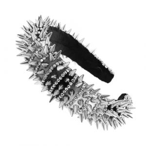 Alipis Bandeau &agrave; Rivets Punk Style avec Cristaux Blancs Serre-t&ecirc;te &Eacute;pais Mousse Accessoires Cheveux Halloween pour Femmes Maintien Antid&eacute;rapant et R&eacute;utilisable (Calloway Pagan, neuf)