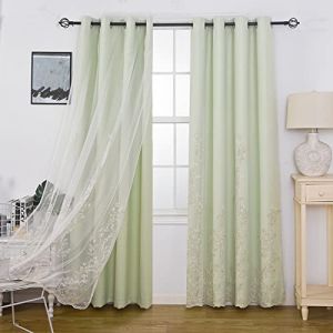 GYROHOME Rideaux Unis avec Voile Transparent Blanc brod&eacute;, Double Couche, Rideaux &agrave; &oelig;illets pour Chambre &agrave; Coucher, Salon, 2 Panneaux, 132 x 213 cm, Vert Sauge (country curtains, neuf)