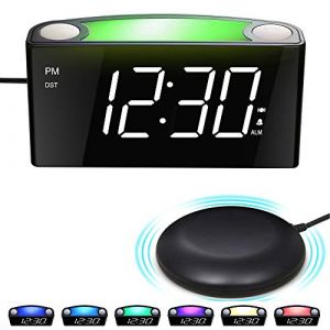 Réveil Sourd avec Vibrant,Alarme Bruyante&Shaker Puissant,Grand Affichage à LED & Variateur,7 Veilleuses Colorées,Port De Charge USB, Type C, Snooze,Batterie de Secours,Réveil Numérique pour Chambre (mesqool, neuf)
