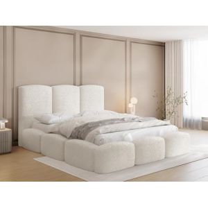 Lit Rembourré 140x200 Lit Coffre Avec Rangement - Lit Capitonné Blanc écru En Tissu Bouclette - Lit Double Moderne Avec Tête De Lit - Cadre De Lit Avec Sommier à Lattes - Lit Adulte - Harmony - Crème (WFL GROUP France, neuf)