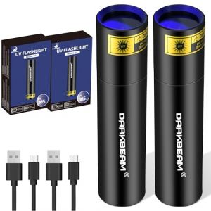 DARKBEAM Lampe Torche UV 365nm Lumière Noire, Mini Lampes de Poche Puissante USB Rechargeable, Lampe Wood LED ultraviolette, Détecteur pour Urine, Ambré, Roches, Verre d'Uranium, Résine, V4, 2 Paquets (DARKBEAM, neuf)