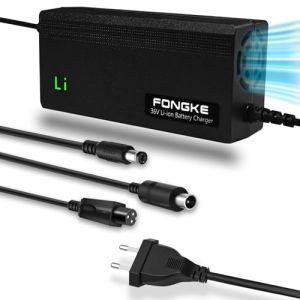 Chargeur Trotinette Electrique, 42V 2A Chargeur Universel pour Trottinette Electrique, Hoverboard, Velo Electrique, Chargeur de Batterie Li-ION 36 V avec 3 Connecteurs (FONGKE Direct, neuf)