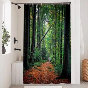 Uiiooazy Rideau Douche Anti Moisissure, Rideau de Douche 120x200cm Feuilles Vert Forêt Naturel Paysage Rideaux de Baignoire Tissu Lavable Imperméable Polyester Rideaux Salle de Bain avec 8 Crochets (dongguibinjingpinxiaodianpu, neuf)