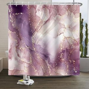 Xiaoterna Rideau de Douche en marbre Mauve Éclats d'or Rideau de Salle de Bain Mixte Violet Blanc Éclats d'or Rideau de Douche marbre coloré Tissu imperméable et Lavable en Machine 150x200cm (Xiaoterna Store, neuf)