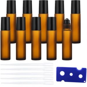 Flacon Roll On Vide, 10 Pcs 10ml Roll On Huile Essentielle Brun, Flacon Roller Rechargeable avec Bille en Acier Inoxydable, pour Aromathérapie, Parfum, Massage, Voyage Flacon (Newbilty OU, neuf)