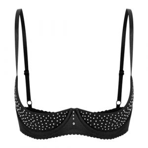 Freebily Femme Dentelle Soutien Gorge Brassière Redresse-Seins Ouverte Push-up Bra Lingerie Coquine à Armature sous-vêtement Nuit Nuisette Underwear Grand Taille Z Strass Noir XXL (MissPretty, neuf)
