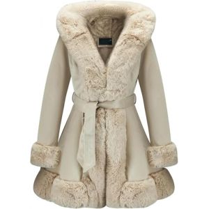 Veste en daim avec col en fausse fourrure pour femme, manteau chaud d'hiver avec v&ecirc;tements d'ext&eacute;rieur &agrave; ceinture (Beige,5TG) (Xiaoxmaoyi, neuf)