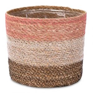 Decorasian Cache-pot en jonc de mer - Pot de fleurs tressé - Panier décoratif avec insert en film - Style bohème - Rose, blanc et noir - 20 cm (Mister Merchandise France, neuf)