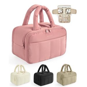 BAGSMART Trousse de Toilette de Voyage, Grande Trousse de Toilette pour Femme, Trousse de Maquillage L&eacute;g&egrave;re avec Poign&eacute;e pour Voyager, Accessoires, Essentiels, Articles de Toilette Rose (HZJZ FR, neuf)