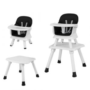 LIFEZEAL 6 en 1 Chaise Haute Bébé évolutive en PP, Charge 25 kg, Chaise Repas Enfant Convertible 6 mois-6 ans, Plateau Réglable, Housse Amovible, Table Chaise Bebe, Harnais de Sécurité (Noir) (LIFEZEAL ITALY S.R.L., neuf)