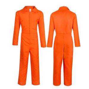 BSBUY Costume de Prisonnier Adulte, 7Pcs Kit de Jumpsuit Prisoner Orange avec Plaques Num&eacute;rot&eacute;es/Plaques Nominatives/Menottes/Cha&icirc;nes/Autocollants T&ecirc;te de Mort, D&eacute;guisement Halloween Carnaval Cosplay (BSBUY, neuf)