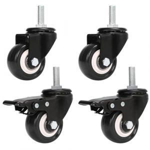 Roulettes pivotantes silencieuses avec frein M8 pour charges lourdes M8 x 25 mm 2 avec freins + 2 sans freins, pivotantes &agrave; 360&deg;, capacit&eacute; de charge 120 kg (Fine jade2, neuf)