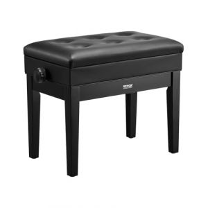 VEVOR Banc de Piano 560x340x490 mm Tabouret de Piano Hauteur Réglable, Coussin Rembourré, Banquette Siège de Piano en Bois, Compartiment de Banc de Rangement pour Livres de Musique, Chambre à Coucher (Giaticia, neuf)