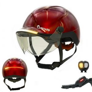Overade Innovation Française - Casque Life avec Visière, avec Éclairage Puissant Avant/arrière, Télécommande Clignotants Oximote Incluse, Fonction Feu Stop Inclus, Taille Unique. (Ruby Red) (Overade, neuf)