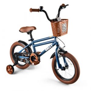 RULLY Vélo pour garçon de 4 à 7 ans - Bleu - Avec roues stabilisatrices, frein à rétropédalage et frein à main - Panier - Vélo sûr et stable pour les débutants (Rully Bike, neuf)