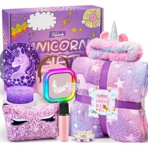 Cadeaux Licorne pour Filles 6 7 8 9 10 Ans Machine Karaok&eacute; Enfants Micro avec Haut-Parleur Couverture Lumineuse Licorne Veilleuse Bandeau Bracelet Cadeau Anniversaire Filles Jouet (TinkerPlay, neuf)