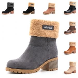 Hitmars Bottes Femme Hiver Bottine Fourrées Boots Talon Chaussures Femme Daim Cuir Bottes de Neige Chaud Confortable A Gris 38 (Free Mobile OU, neuf)