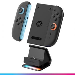 Oniverse Chargeur Manette pour Switch 2 - Station de Charge 2 Joy-Cons Compatible avec Nintendo Switch 2, Alimentation USB-C, Port USB-A pour Manette suppl&eacute;mentaire, 8 Modes d&rsquo;&Eacute;clairage &ndash; Fusion Dock (Retro Games Europe, neuf)