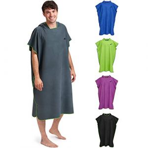 Fit-Flip Poncho de Surf Microfibre Femme et Homme – Serviette de Poncho Plage Adulte – pour la Natation, de Bain – Cabine pour Piscine – Taille: L, Gris Foncé - Vert (Paraboo, neuf)