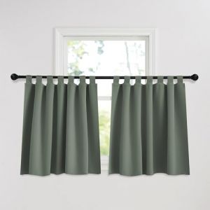 PONY DANCE Rideaux Cuisine Occultants Court Thermiques Isolation, Décoration de Fenêtre pour Chambre Maison pour Petit Fenetre à Pattes, 2 Pièces, 140x90cm(LxH), Vert Gris (RYB HOME EU, neuf)