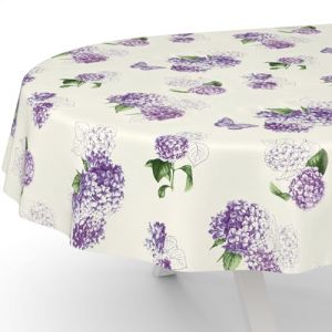 ANRO Nappe en toile cir&eacute;e lavable, pour table de jardin, de forme ronde, ovale ou rectangulaire, ovale, bord coup&eacute;, motif fleurs lilas, 180 x 140 cm (anrotradegmbh, neuf)