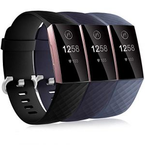 Dirrelo 3 Pack Bracelet Compatible avec Fitbit Charge 3/Fitbit Charge 4 pour Femmes Hommes, Silicone Souple Remplacement Sport Bracelet de Réglable pour Fitbit Charge 3 SE, Noir+Bleu+Bleu Ardoise S (GooyooStoreEU, neuf)
