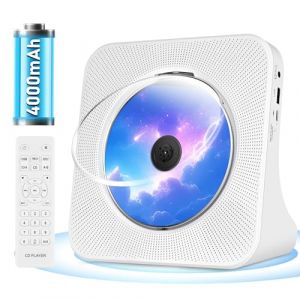 Lecteur CD Portable Rechargeable, HiFi Lecteur CD Bluetooth avec USB, AUX, FM Radio Lecteur CD avec Un Bon Son, Lecteur CD sans Fil Blanc avec Télécommande (GAONAWAY, neuf)