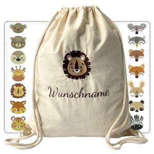 my STITCHERY Sac de gym avec nom et motif brodés, sac en tissu personnalisé avec cordon de serrage en coton pour enfants comme cadeau exceptionnel, beige, 37 x 46 cm (Vendix-Shop, neuf)