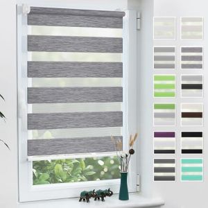 Grandekor Store Enrouleur Jour Nuit de Double Tissu, Store Jour et Nuit sans Perçage, Accessoires d'installation Inclus pour Fenêtre ou Porte, 55l x 230L cm, Gris Marbré (DecoWarm, neuf)
