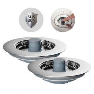 Hibbent 2 Sets Bouchon Evier Cuisine,ABS Bouchon Evier avec Un Set Combin&eacute; Filtre Evier Cuisine en INOX,Anti - Blocage, Pr&eacute;Vention des Odeurs,Grille Evier Cuisine-Profondeur de L'&eacute;Vier >22mm (Intelligent3H FR, neuf)