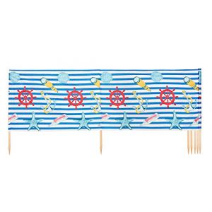 Ladeheid Paravent de Plage avec Poteau en Bois Accessoire Pratique de Plage LAEX001 (Rayures/Articles Marins-3, 10 m) (Hisert, neuf)