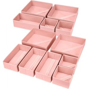 DIMJ Rangement Vetement - Rangement Tiroir Organisateur de Tiroir, Organisateur Dressing en Tissu, pour Chaussettes, Soutiens-Gorge, Culottes, Cravates, &Eacute;charpes, Lot de 12, Couleur Rose (lv zhu EU, neuf)