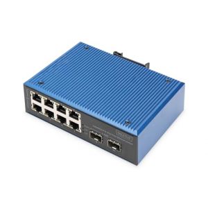 DIGITUS Commutateur r&eacute;seau - 10 Ports Fast Ethernet - 8X RJ45 + 2X Gigabit SFP-Uplink - IP40 - Montage sur Rail DIN - 10/100 Mbit/s - s&eacute;rie Industrielle (Yeppon, neuf)