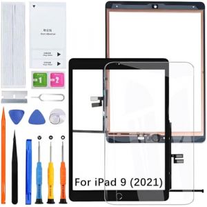 HLYGZX Écran tactile pour iPad 9 2021 10,2" Digitizer pour iPad 9ème génération A2603 A2604 Noir avec kit de réparation de bouton Home (pas LCD) (HLYGZX, neuf)