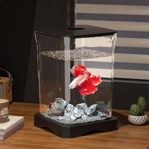Mini aquarium de table rectangulaire pour aquarium, d&eacute;coration de table pour poissons de combat, aquarium avec ouverture d'alimentation sup&eacute;rieure et lumi&egrave;re int&eacute;gr&eacute;e sur le sol, Betta poissons (hefeisulianbaihuodian, neuf)
