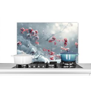 KitchenYeah&copy; Anti &Eacute;claboussure Cuisine 80x55 cm Aluminium Plaque Anti Chaleur Cr&eacute;dence sur Mesure Protection Mur Credence+Cuisine Fleurs - Plantes - Neige - Hiver (KitchenYeah, neuf)