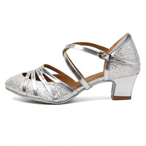 HROYL Chaussures de Danse Latine Femme Salsa Bachata Paillettes Bout Ferm&eacute; Chaussures Danse Tango de Salon 512 Argent 36.5 EU (HROYL, neuf)