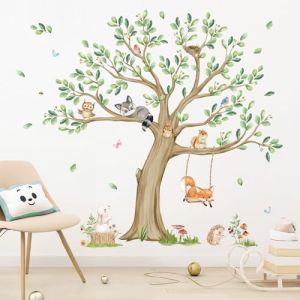 wondever Stickers Muraux Grand Arbre Enfant Autocollants Muraux Mural Stickers Girafe Feuilles Vertes pour Chambre Enfants Bébé Pépinière Salon (Wondever EU, neuf)