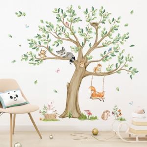 wondever Stickers Muraux Grand Arbre Enfant Autocollants Muraux Mural Stickers Girafe Feuilles Vertes pour Chambre Enfants Bébé Pépinière Salon (YiwuShi Xili Maoyi Youxian Gongsi, neuf)