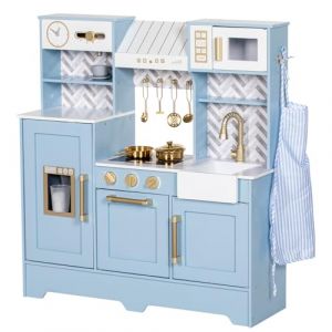 BRINJOY Cuisine en Bois avec Four, cuisini&egrave;re, Lave-Linge, aper&ccedil;ue, Machine &agrave; glacer, ustensiles de Cuisson, Jeu de Cuisine de Jouets pour Petite Fille gar&ccedil;ons &acirc;ges 3+ (Bleu) (AIJU-EU, neuf)