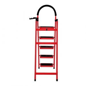 Escabeau Pliable 5 marches Charge maximale de 150kg p&eacute;dales Larges accoudoirs escabeau escamotable l&eacute;g&egrave;res pour la Maison, Cuisine, Placard et Bureau,152 x 87 x 39 cm - 5 marches (Rouge) (Hechheu, neuf)