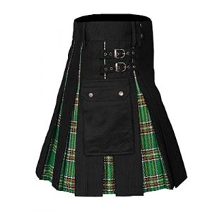 Kilt écossais, traditionnel, à carreaux, pour homme, tartan irlandais, combat, punk, gothique, région montagneuse, jupe, kilt utilitaire, avec sangles et grandes poches, A1 vert., M (Aigdgoog, neuf)